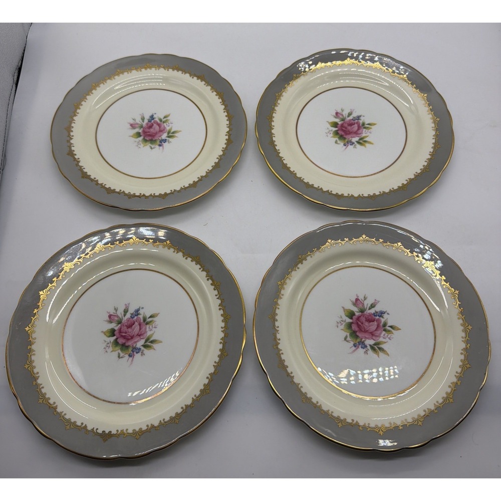 Aynsley Lancaster Gray Salad Plates Bone‎ China Set Of 4 Bone China